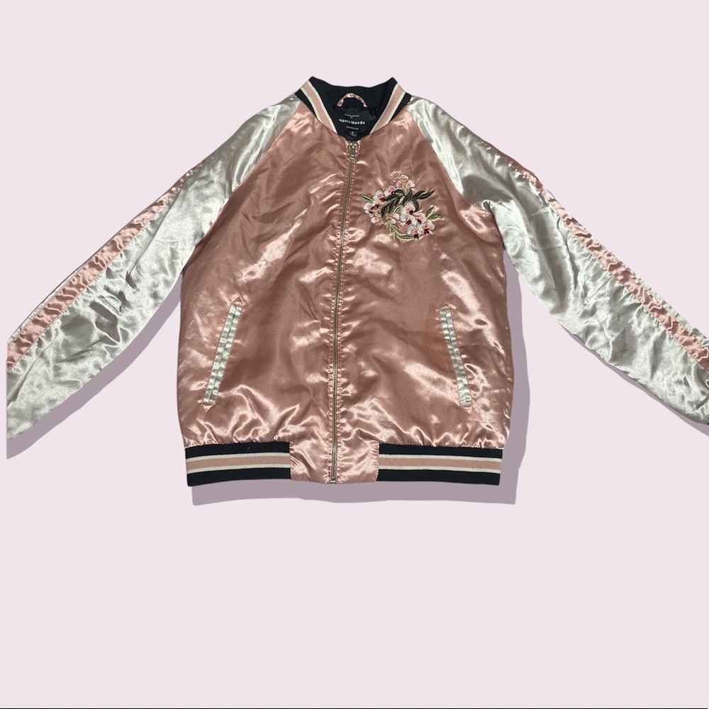 BABY PINK OVERSIZED SILK BOMBER JACKET